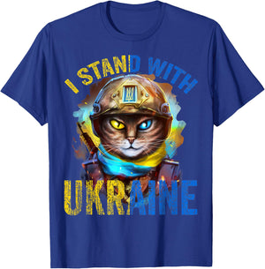 Pray for Support Ukrainian Cat Soldier Stand with Ukraine Women T-Shirt - T-Shirt | Royal