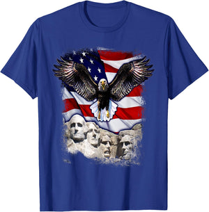 4th Of July American Bald Eagle Mount Rushmore 'Merica Flag T-Shirt - T-Shirt | Royal