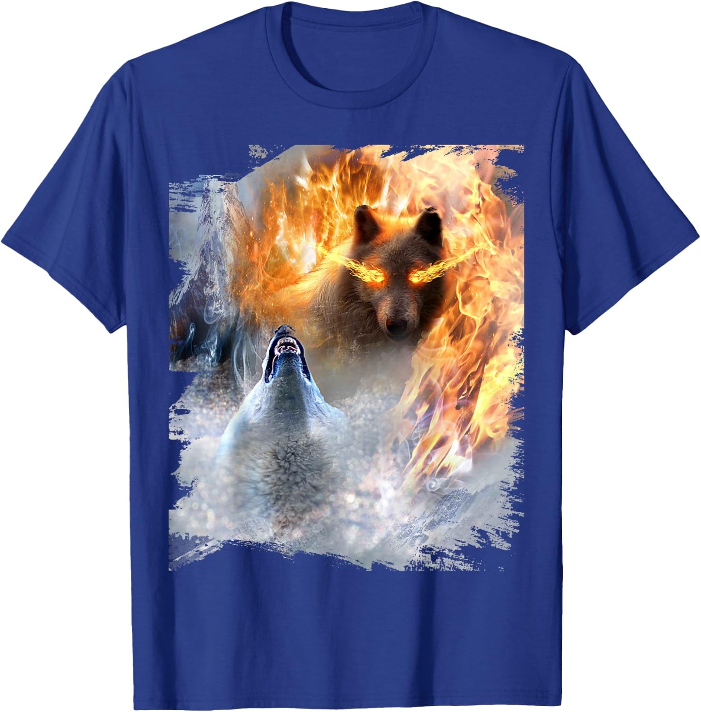Fire And Ice Wolf Snowy Good And Evil Wolves T-Shirt - T-Shirt | Royal