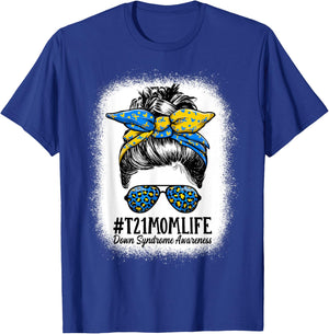 Down Syndrome Mom Life Messy Bun Down Syndrome Awareness T-Shirt - T-Shirt | Royal
