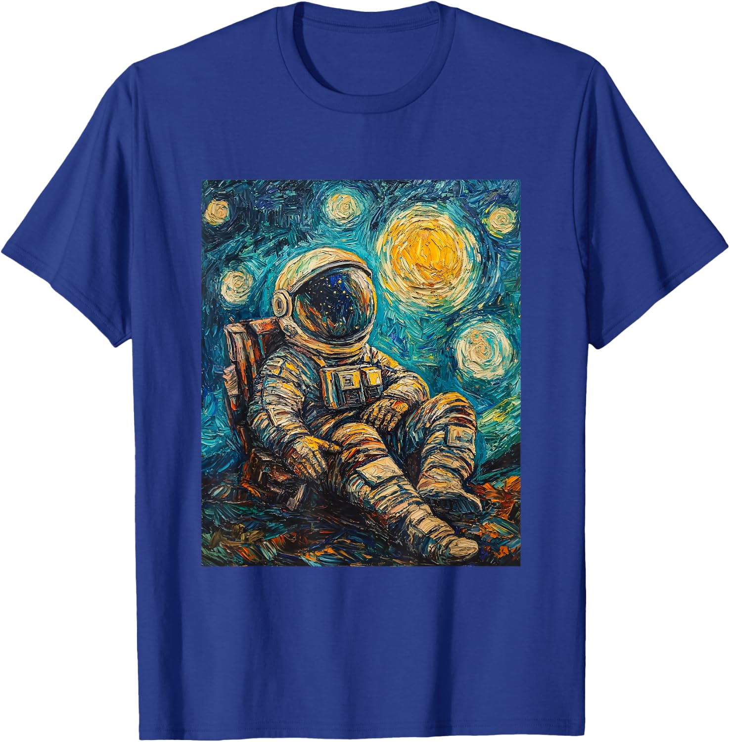 Astronaut Van Gogh Style Starry Night Funny Graphic T-Shirt - T-Shirt | Royal