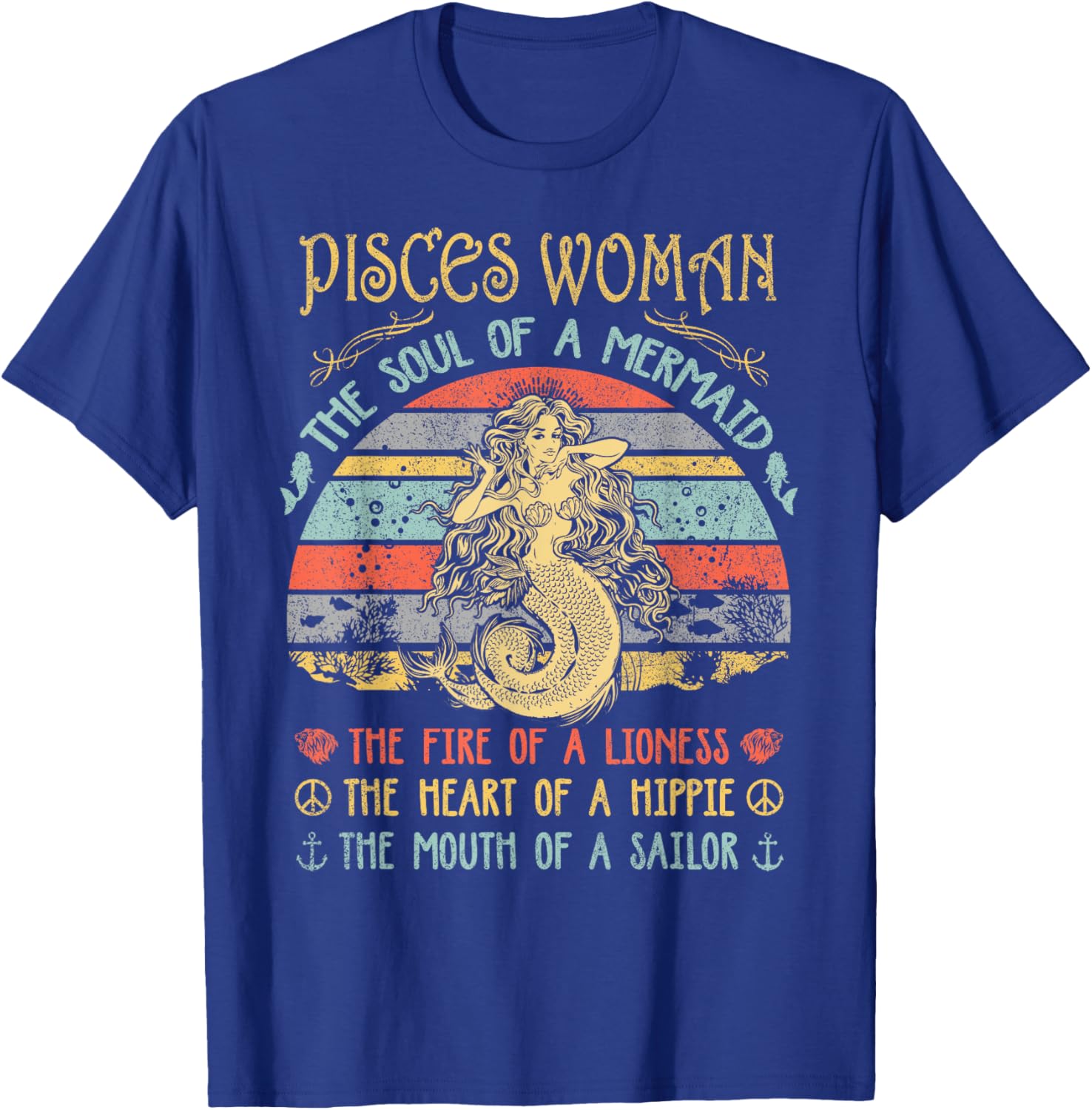 Pisces Woman The Soul Of A Mermaid Vintage Birthday T-Shirt - T-Shirt | Royal