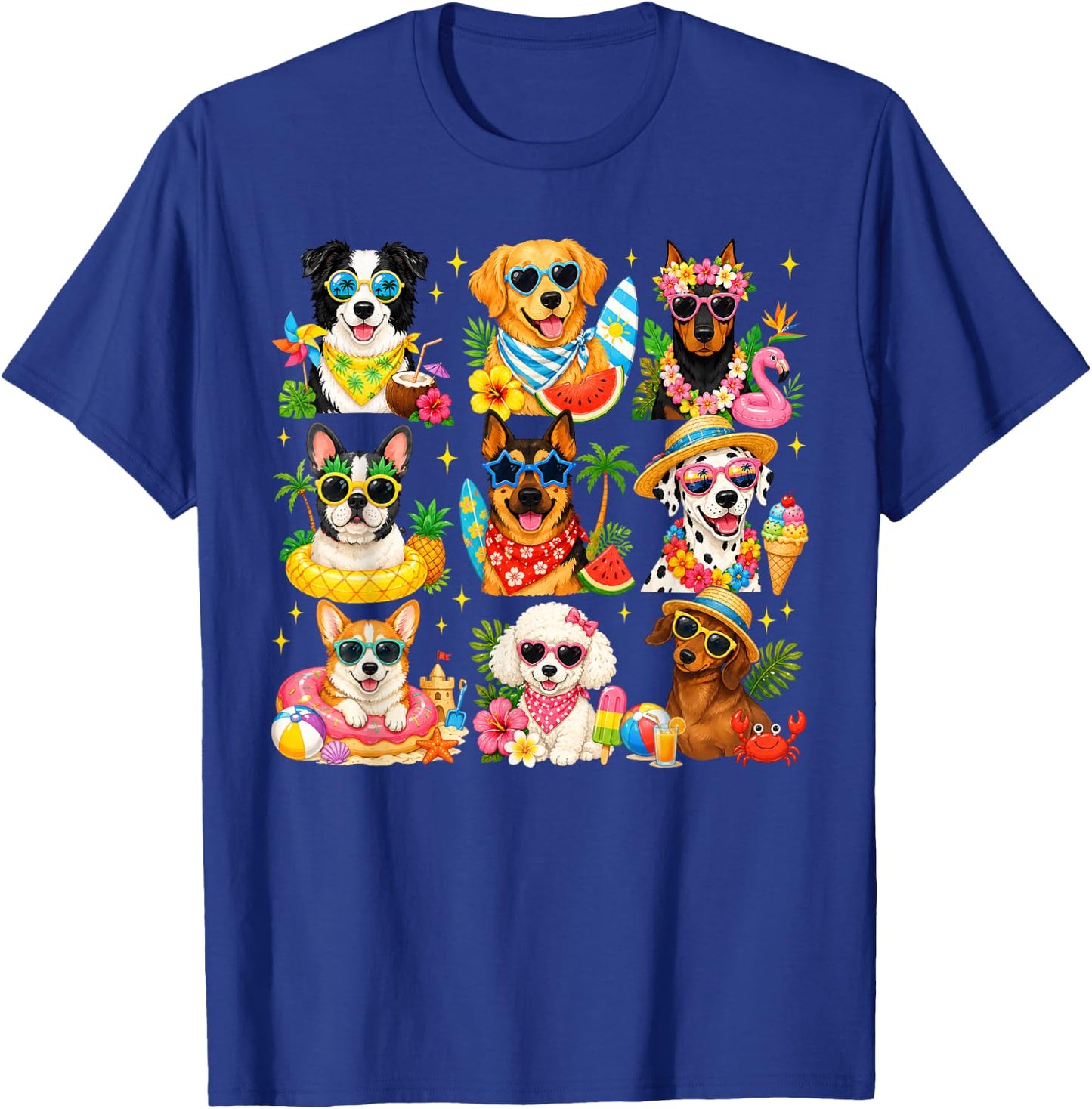 Funny Dogs in Sunglasses Summer Beach Vacation Dog Lovers T-Shirt - T-Shirt | Royal