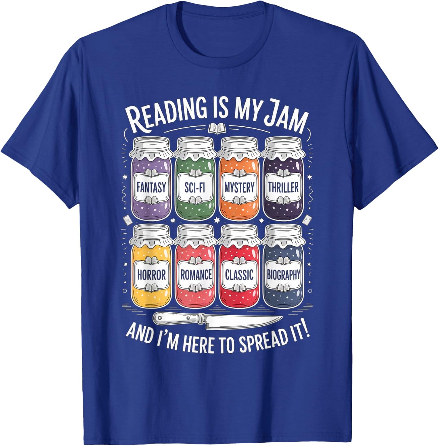 Reading is My Jam Funny Book Lover Pun Librarian Bookworm T-Shirt - T-Shirt | Royal