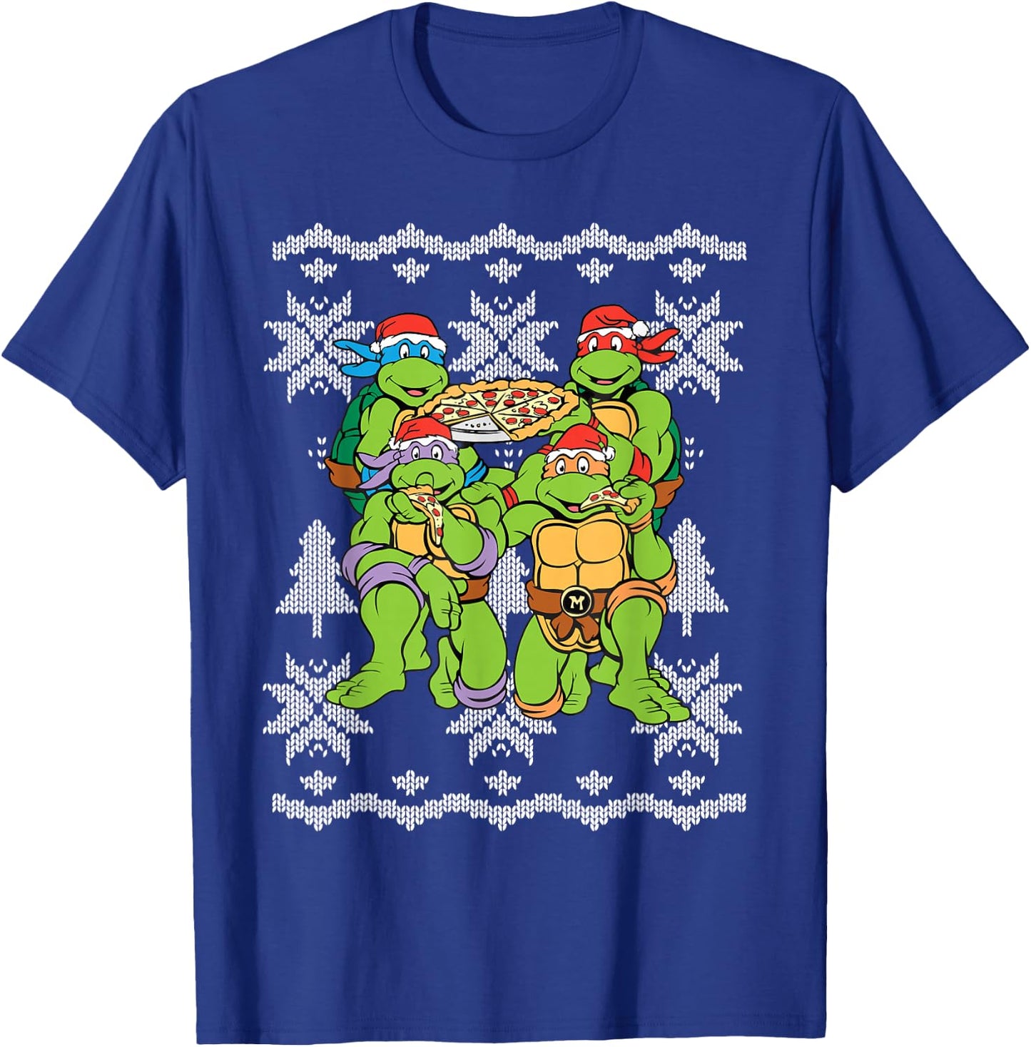 TMNT Ugly X-Mas Snow Flakes With Santa Hats T-Shirt - T-Shirt | Royal