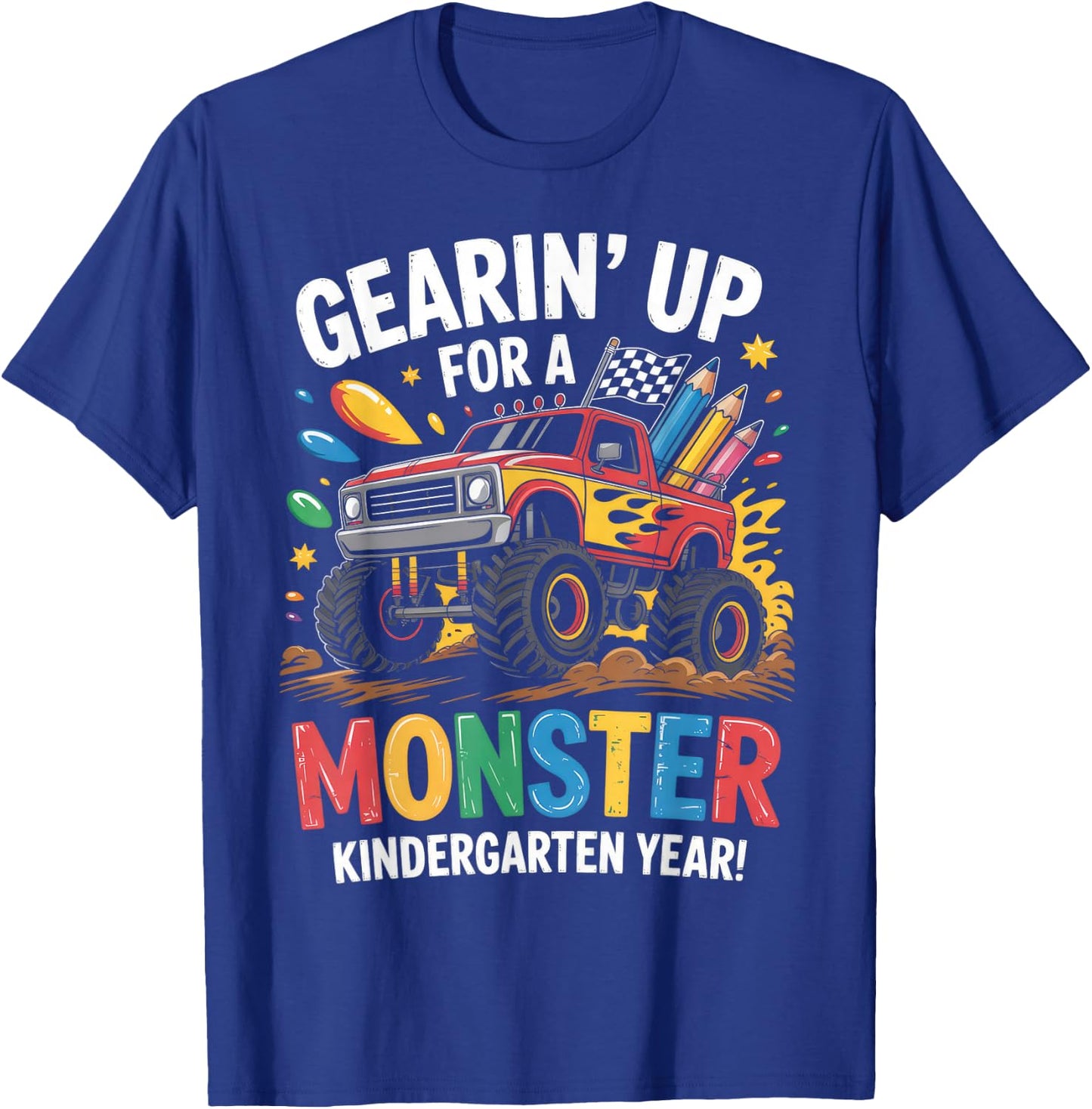 Back to School Kindergarten Monster Truck First Day Boys T-Shirt - T-Shirt | Royal
