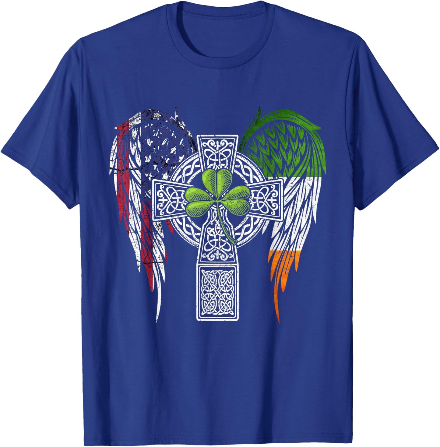 USA Flag Celtic Cross Irish American St Patrick's Day T-Shirt - T-Shirt | Royal