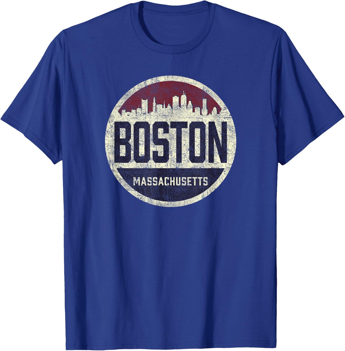 Retro Boston Massachusetts Skyline distressed graphic T-Shirt - T-Shirt | Royal