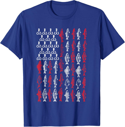 American Flag Fishing T Shirt, Bass Pro Fish 4th of July Men T-Shirt - T-Shirt | Royal