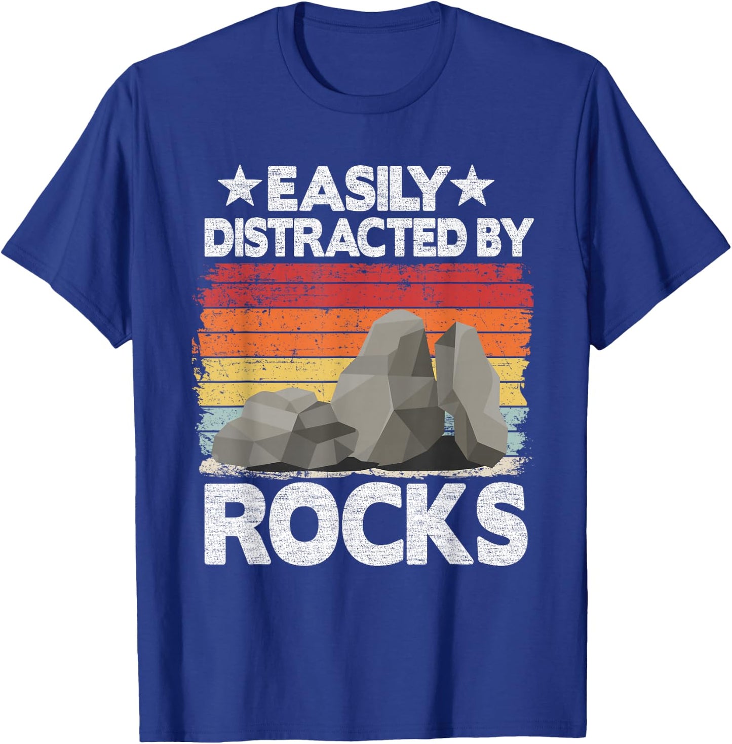Easily Distracted By Rocks Collector Mineral Retro Geologist T-Shirt - T-Shirt | Royal