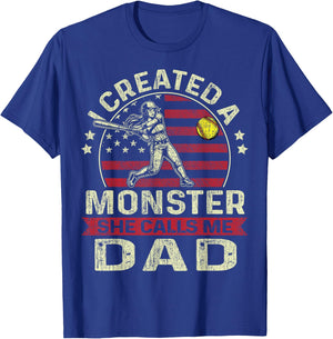 I Created A Monster She Calls Me Dad Softball Father's Day T-Shirt - T-Shirt | Royal