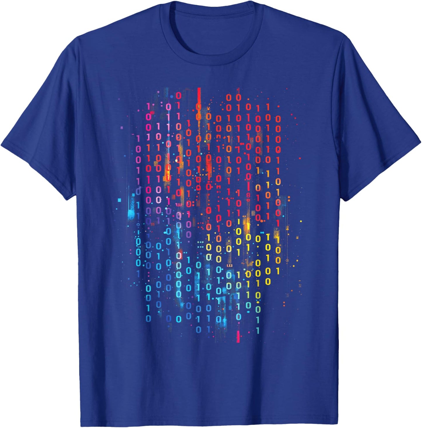 Binary Code Matrix Illuminated Numerals 3D Effect T-Shirt - T-Shirt | Royal