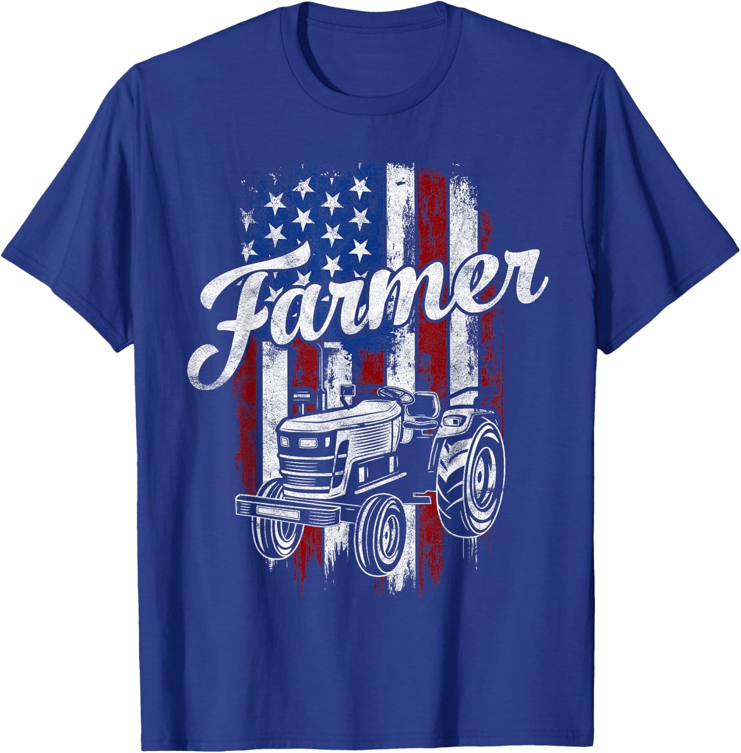 Farmer American Flag Farming Gift Usa Patriotic Distressed Kids Men T-Shirt - T-Shirt | Royal