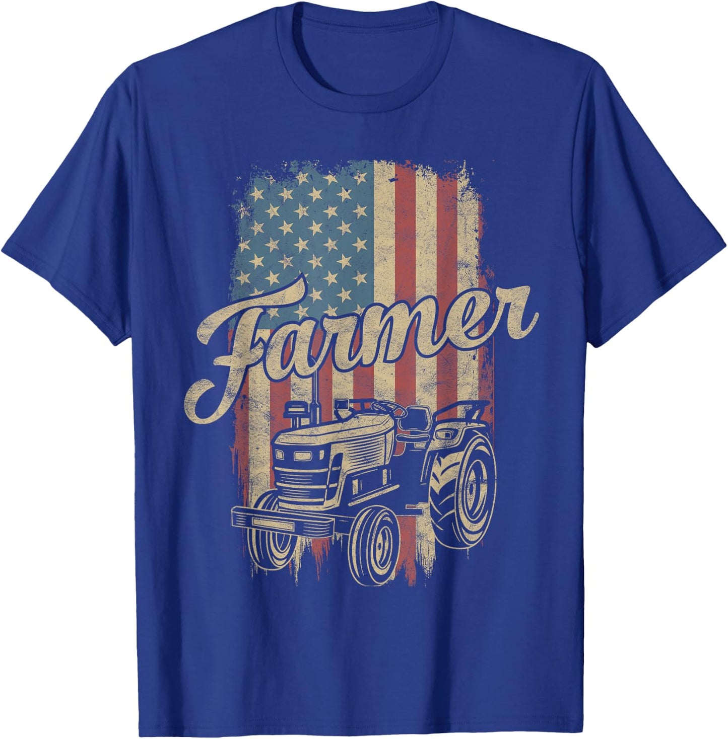 Farmer American Flag Retro Farming Tractor Usa Patrioticic Women Kids Men T-Shirt - T-Shirt | Royal
