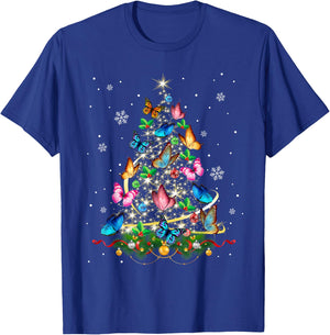 Butterfly Christmas Tree Lights Girl Xmas Pajama Butterfly T-Shirt - T-Shirt | Royal