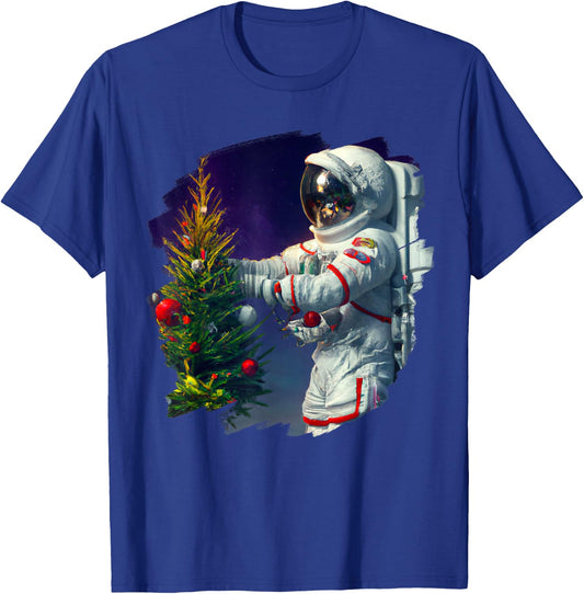 Astronaut Christmas Tree Outer Space Christmas T-Shirt - T-Shirt | Royal