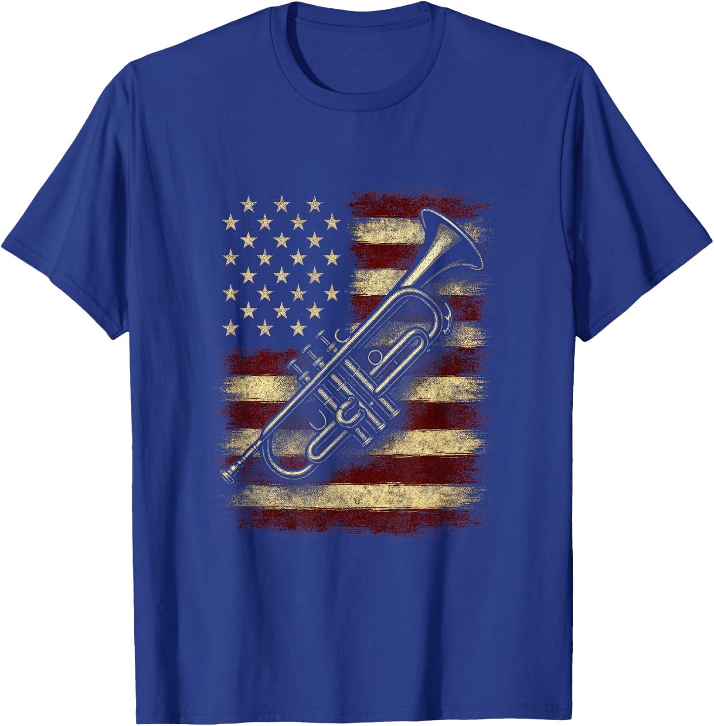 USA Flag with Brass Instrument - Retro American Music T-Shirt - T-Shirt | Royal