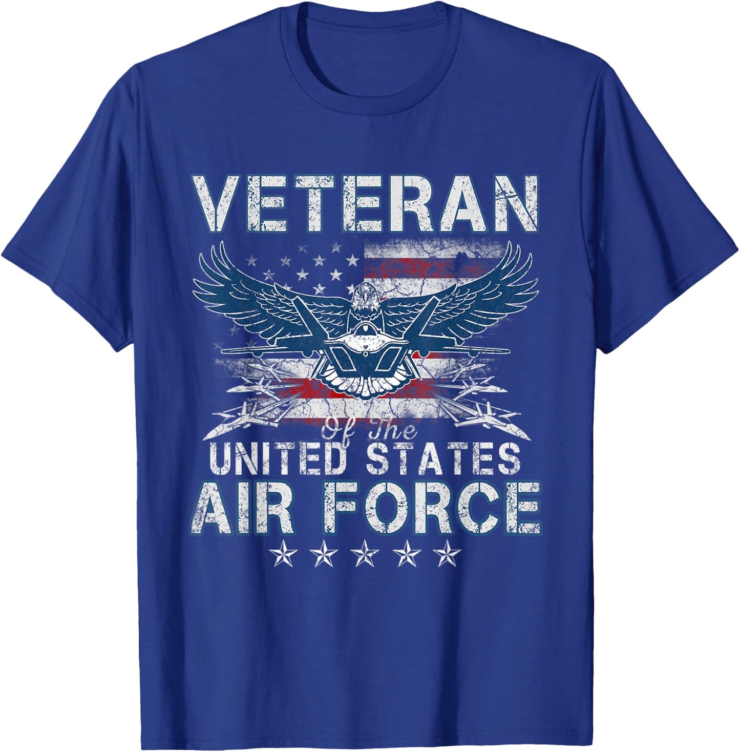 Proud US Air Force Veteran USA Flag Patriotic Vintage T-Shirt - T-Shirt | Royal