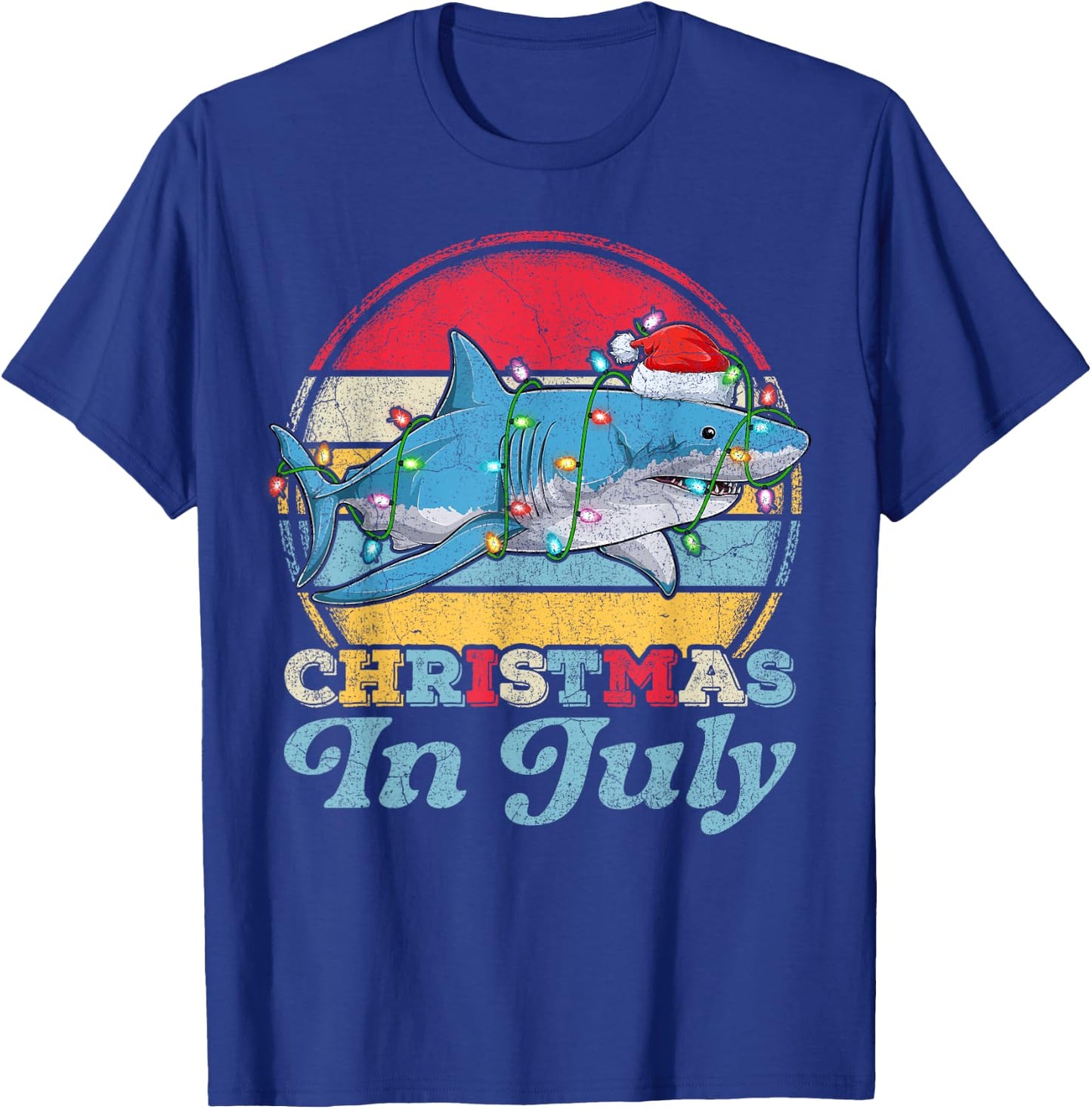 Lighting Shark Lover Vintage Retro Shark Christmas In July T-Shirt - T-Shirt | Royal