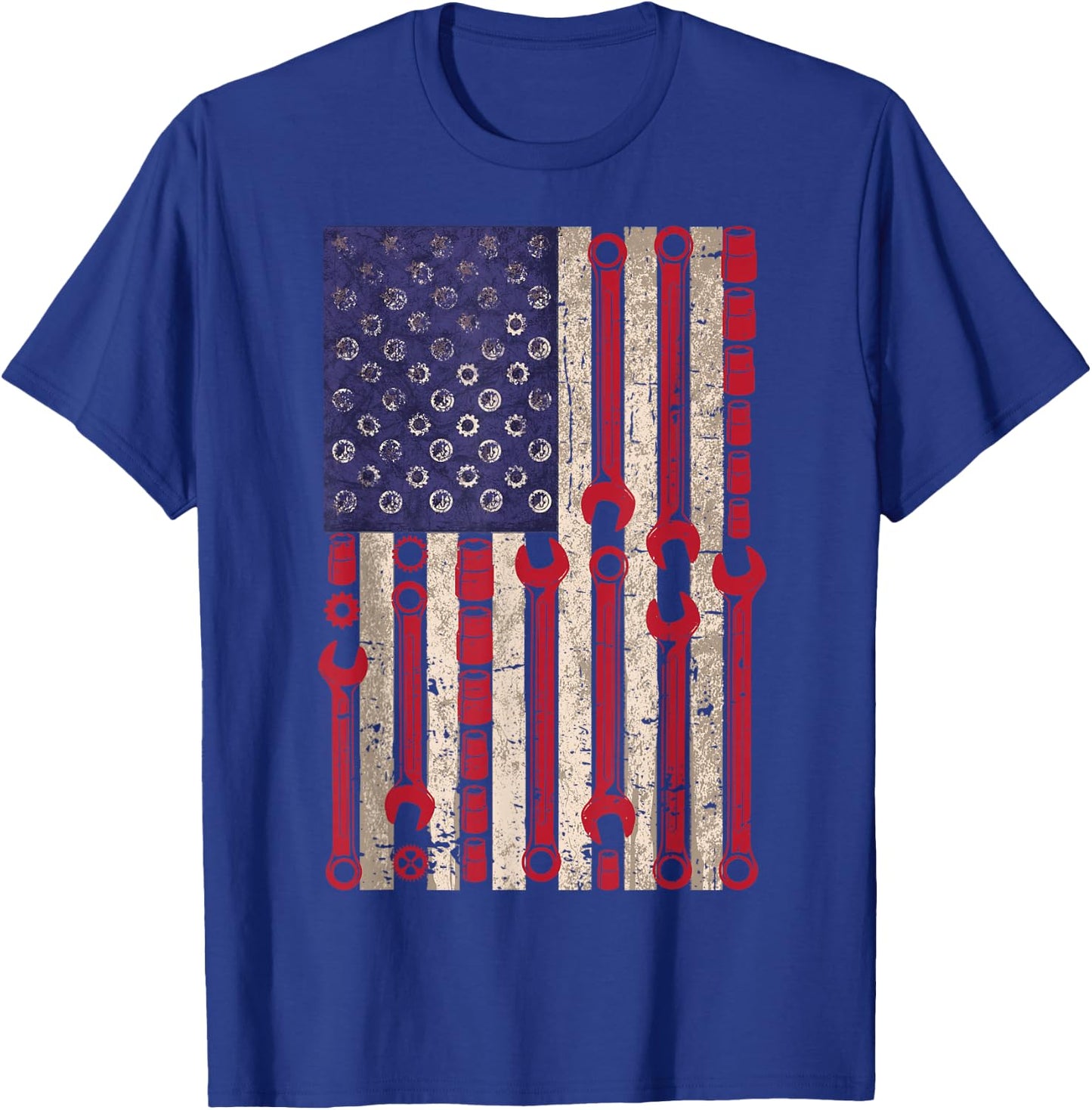USA Flag Wrench Tools 4th of July Patriotic Mechanic T-Shirt - T-Shirt | Royal