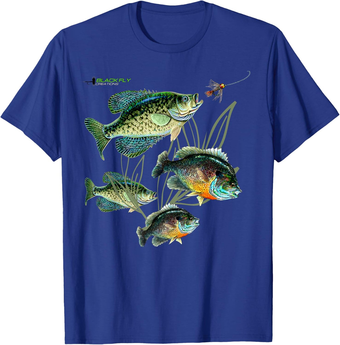 Crappie Bluegill Fishing Shirts Black Fly T-Shirt - T-Shirt | Royal