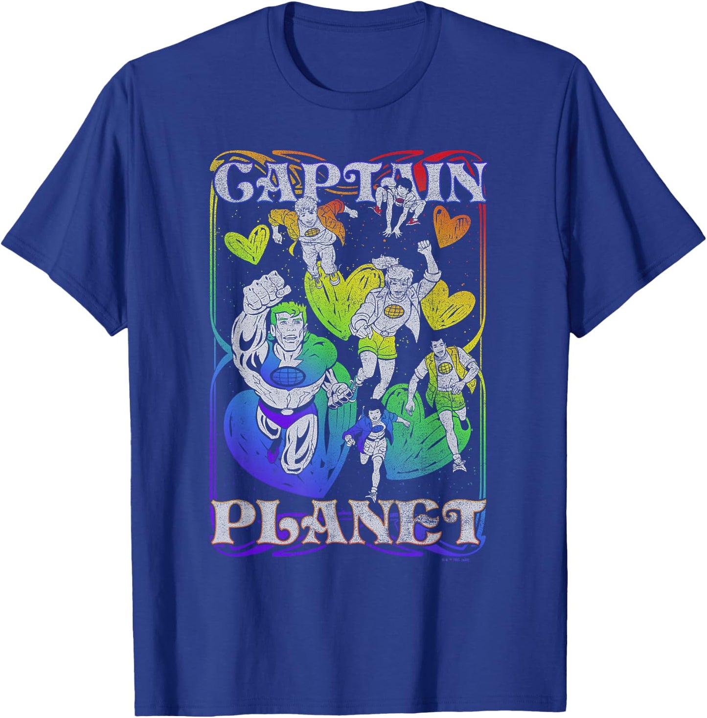 Captain Planet Vintage Rainbow Hearts Group Poster T-Shirt - T-Shirt | Royal