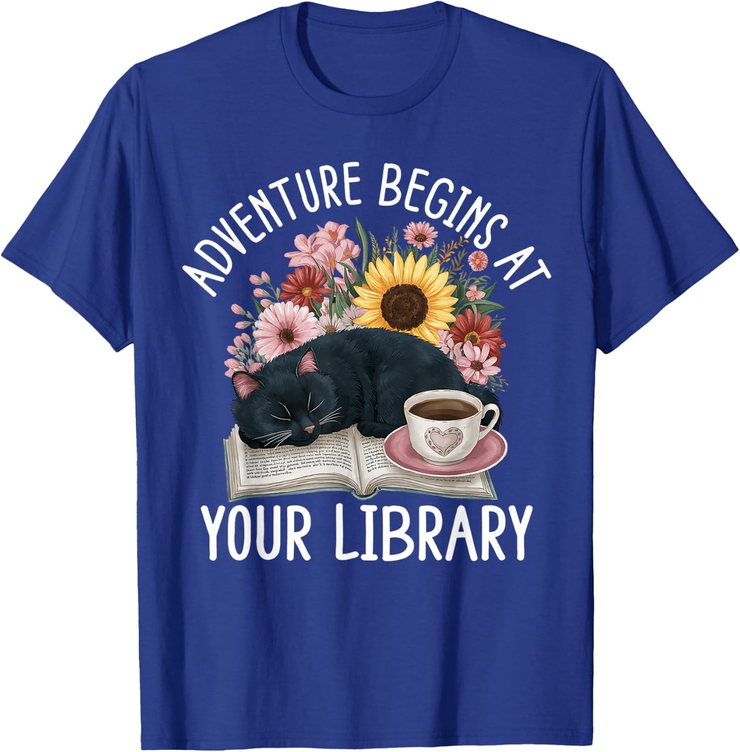 Adventure Begins At Your Library Summer Reading 2024 Cat T-Shirt - T-Shirt | Royal