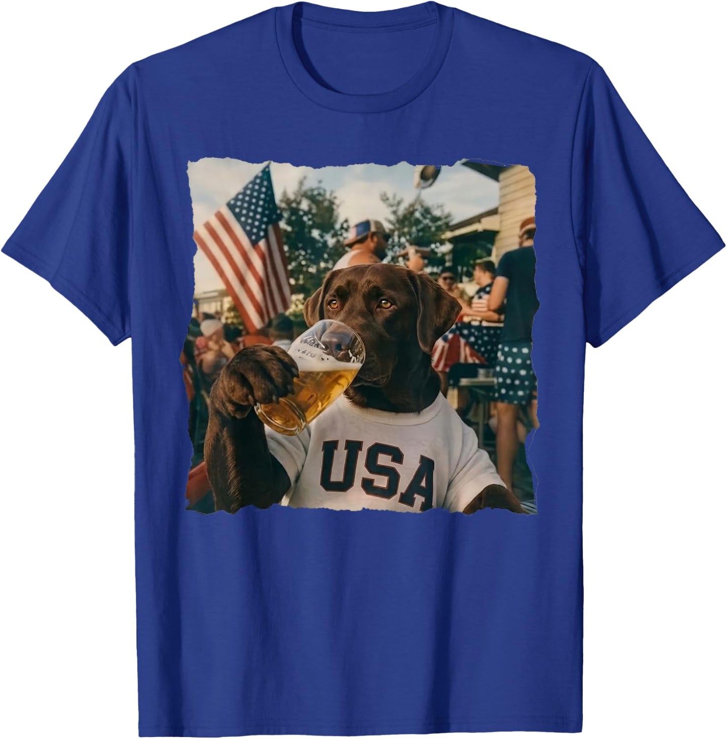 Funny Patriotic Chocolate Lab Drinking Beer 4th of July T-Shirt - T-Shirt | Royal