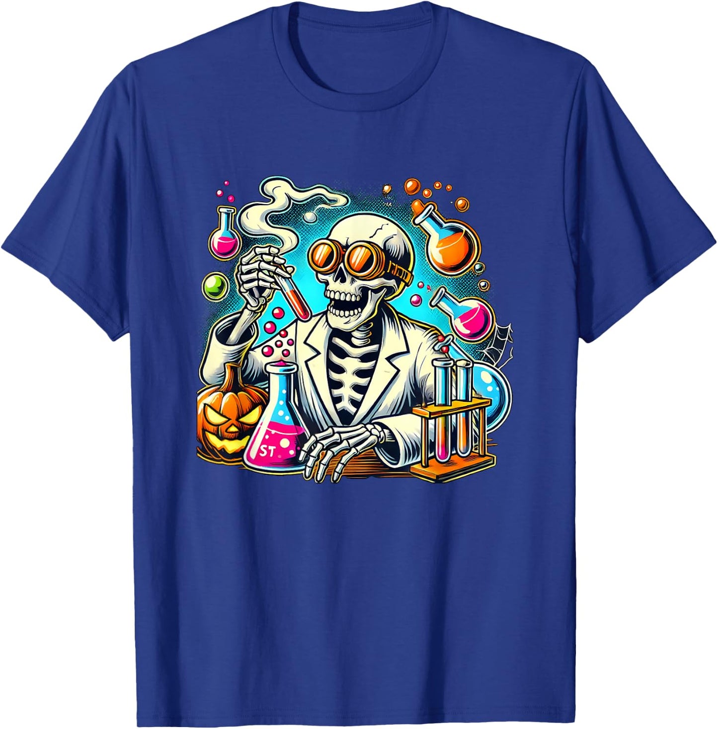 Halloween Skeleton Chemist Scientist T-Shirt - T-Shirt | Royal