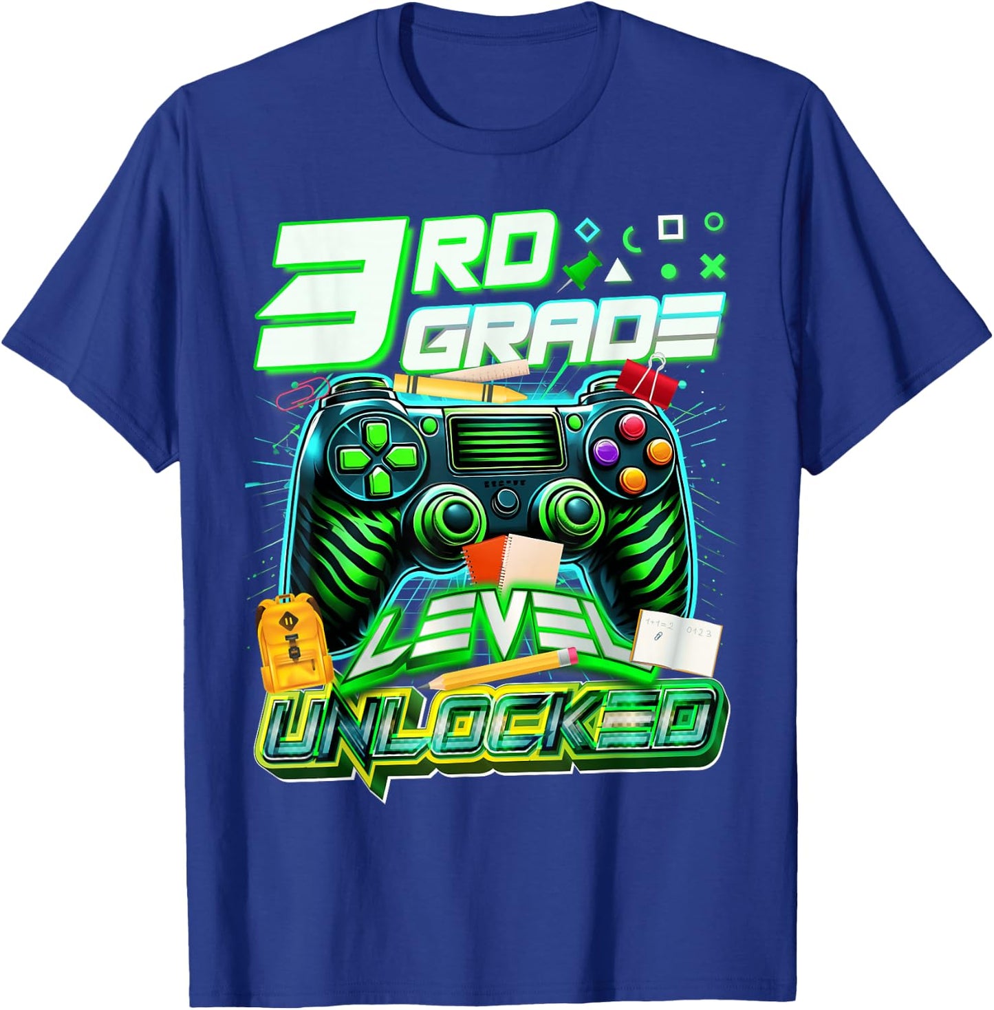 Back To School 3rd Grade Level Unlocked Gamer First Day T-Shirt - T-Shirt | Royal