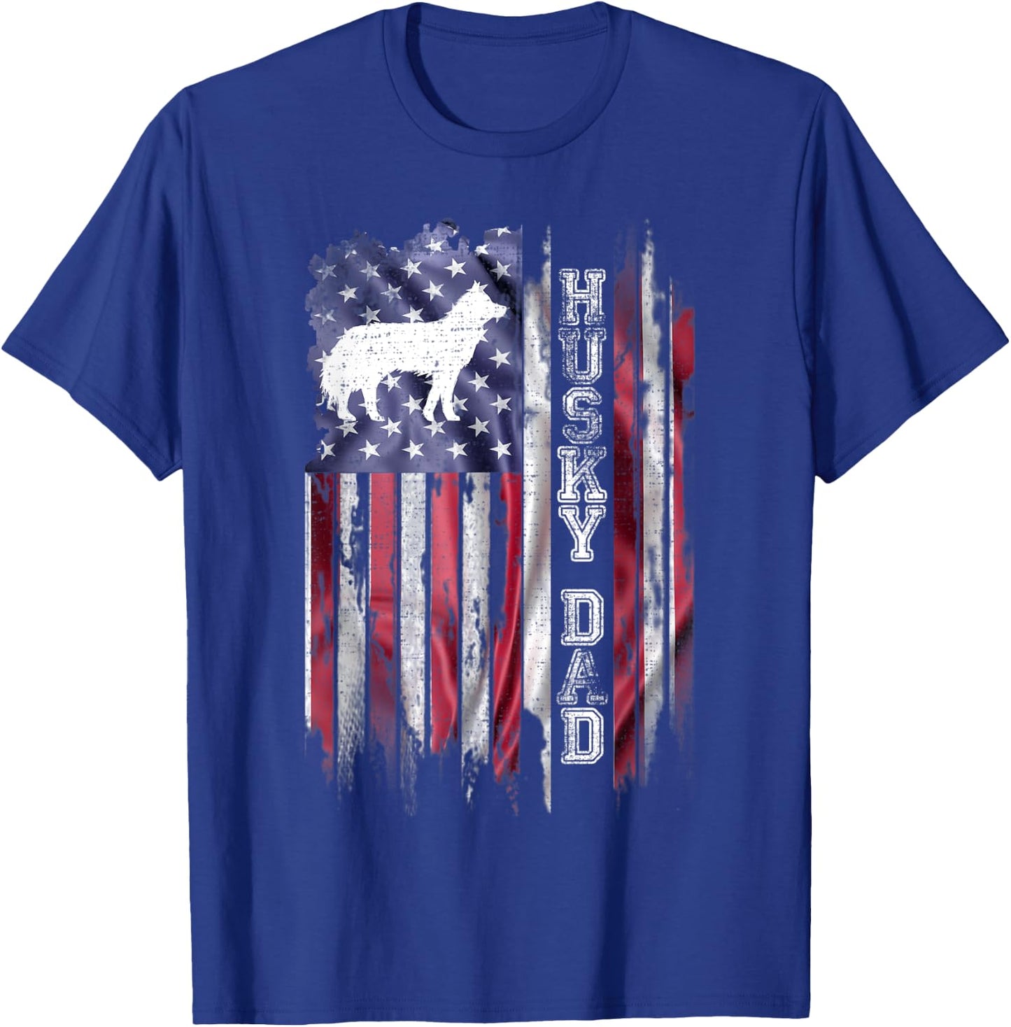 Vintage USA Flag Proud Siberian Husky Dog Dad Silhouette T-Shirt - T-Shirt | Royal