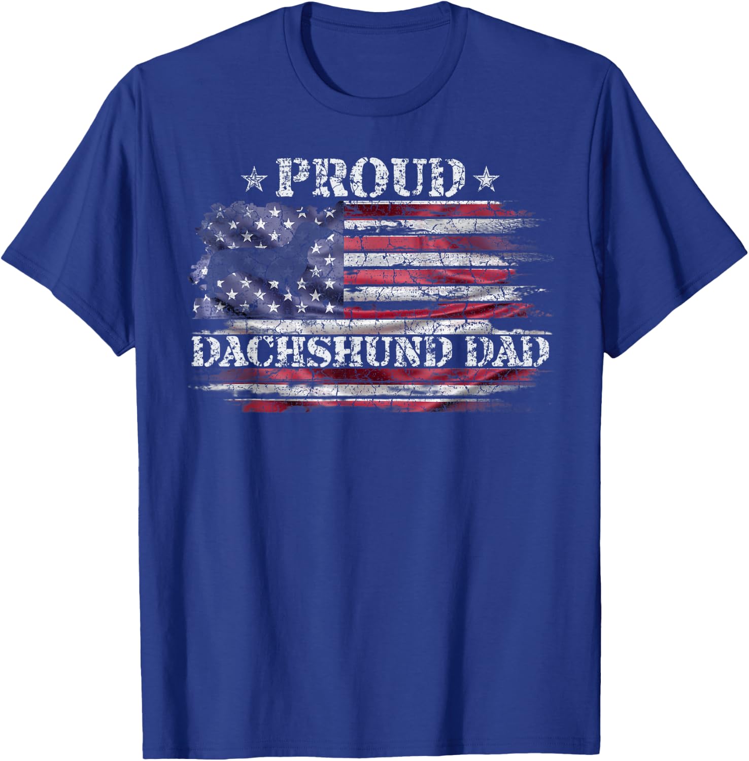 Vintage USA American Flag Dachshund Dog Dad Doxie Silhouette T-Shirt - T-Shirt | Royal
