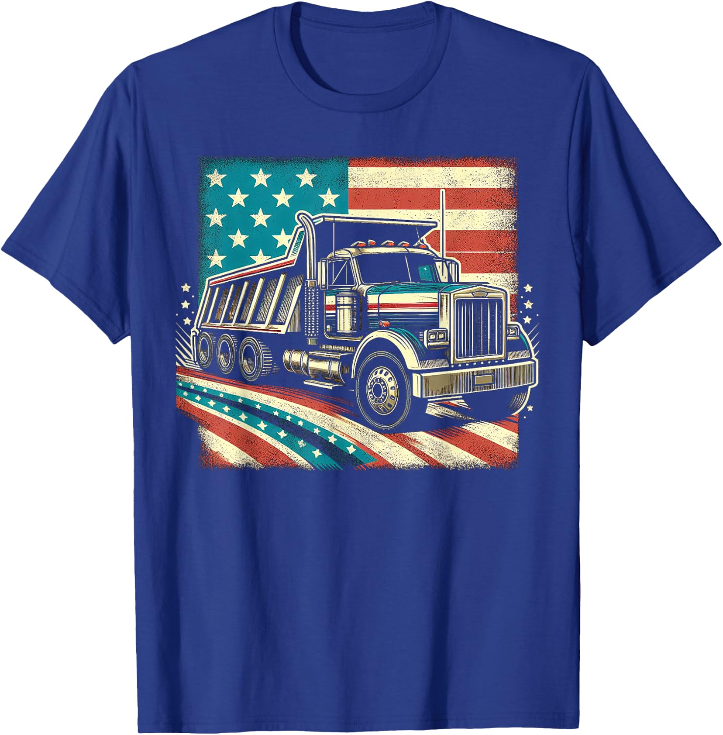 American Flag Trucker Dump Truck Driver T-Shirt - T-Shirt | Royal