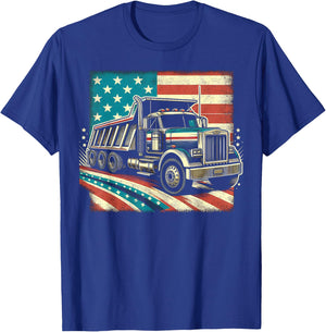 American Flag Trucker Dump Truck Driver T-Shirt - T-Shirt | Royal