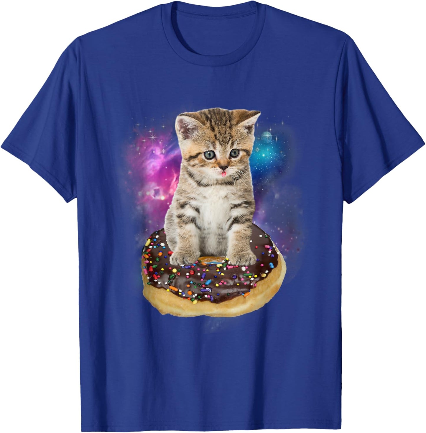Space Donut Cat Shirt | Flying Kitty Galaxy T Shirt Men Women Kids T-Shirt - T-Shirt | Royal