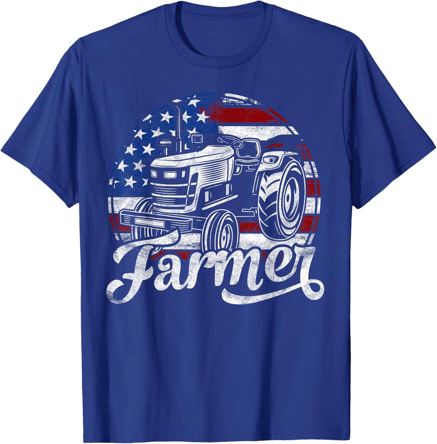 Farmer American Flag Farming Gift Tractor Usa Patriotic Women Kids Men T-Shirt - T-Shirt | Royal