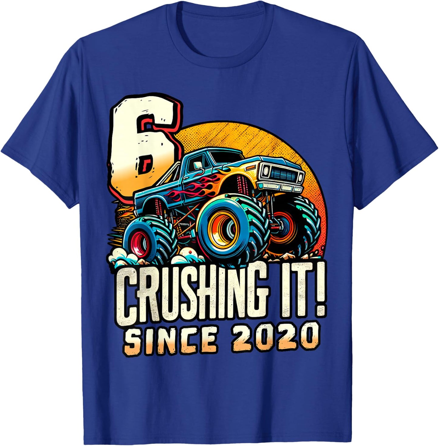 Birthday Monster Truck 6 Year Old Boys 6th Party Born 2020 T-Shirt - T-Shirt | Royal