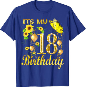 Its My 18th Birthday 18 Year Old Girl Sunflower Butterfly T-Shirt - T-Shirt | Royal