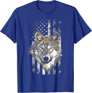 American Flag Wolf Lover American USA Grey Patriotic Wolf T-Shirt - T-Shirt | Royal
