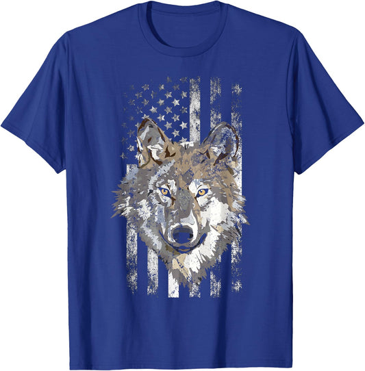 American Flag Wolf Lover American USA Grey Patriotic Wolf T-Shirt - T-Shirt | Royal