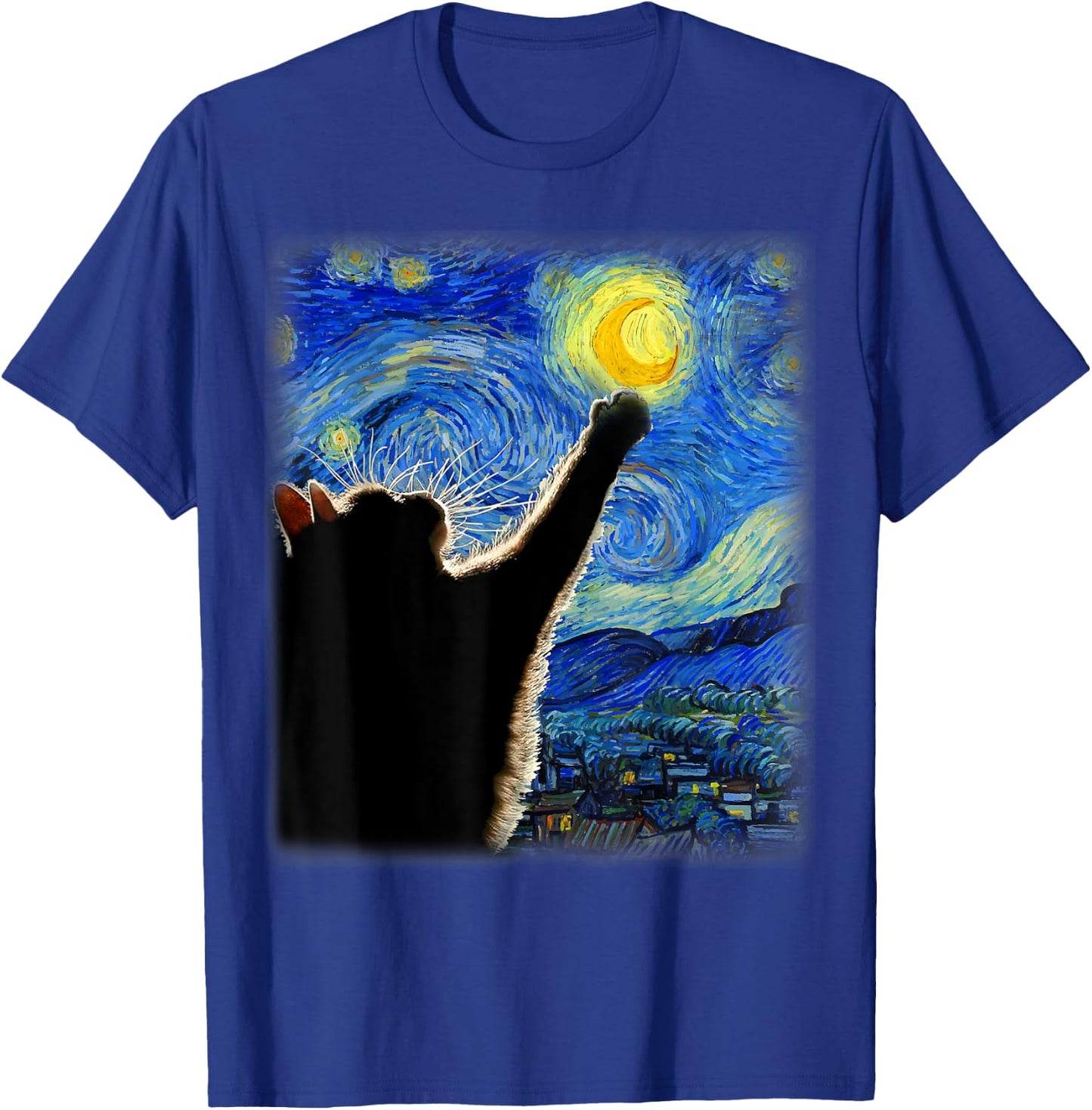 Van Gogh Starry Night Cat - Classic Fit, Cat Lover/Mom/Dad Gift, Black T-Shirt - T-Shirt | Royal