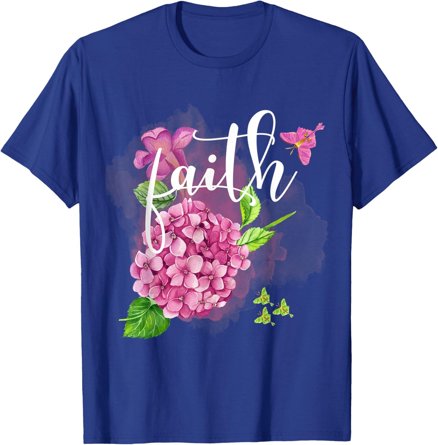 Faith Floral Pretty Hydrangea With Butterfly's Christian T-Shirt - T-Shirt | Royal