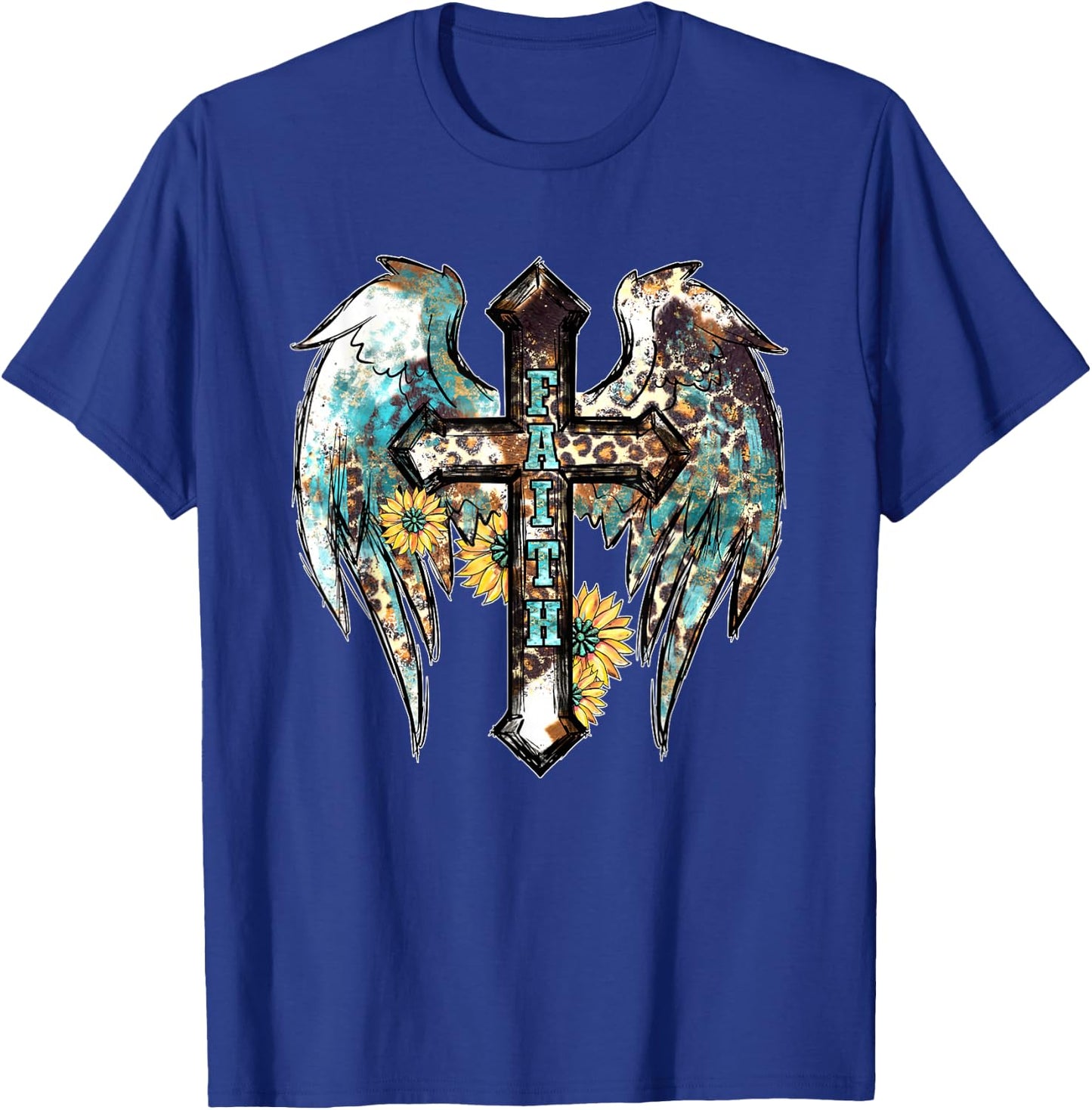 Christian Western Cross With Sunflower Decor Faith T-Shirt - T-Shirt | Royal