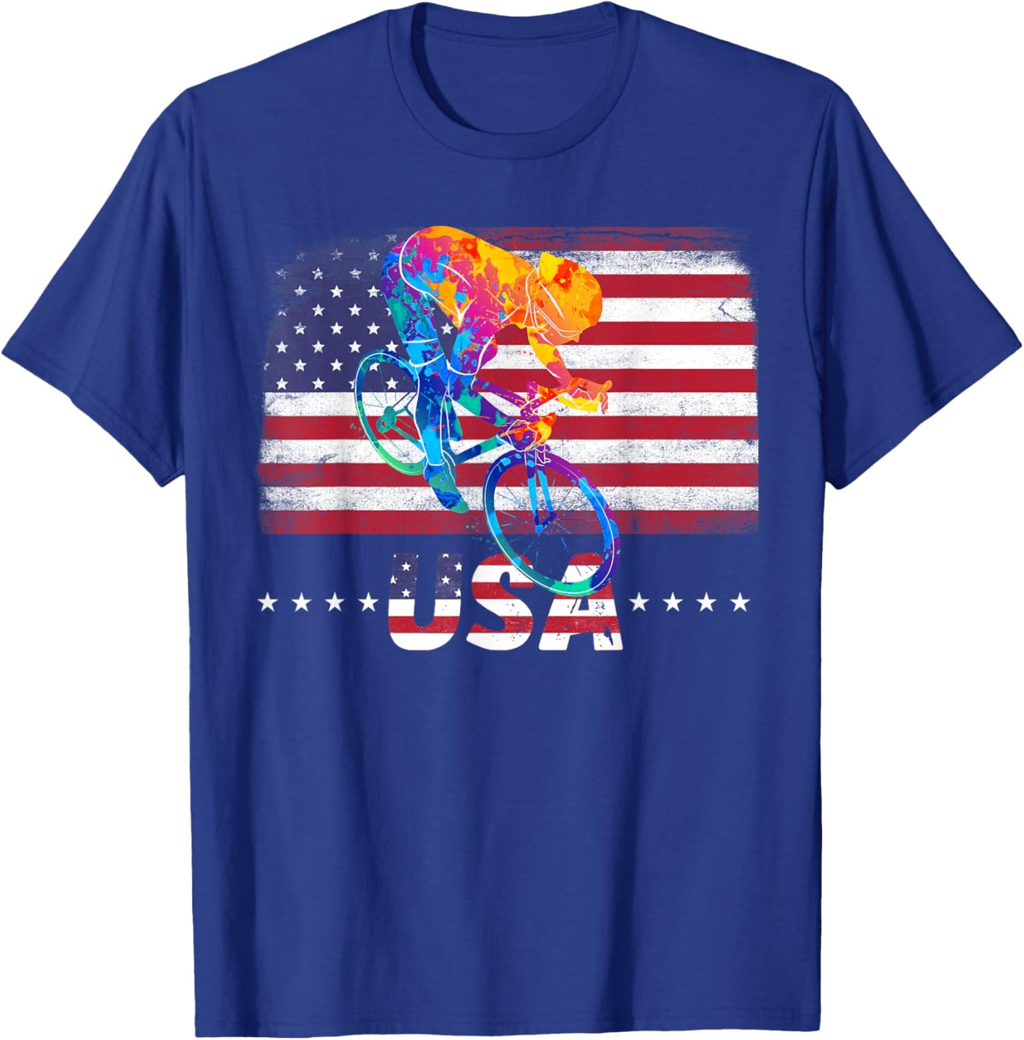 American Flag Cycling abstract colors USA Patriotic Team T-Shirt - T-Shirt | Royal