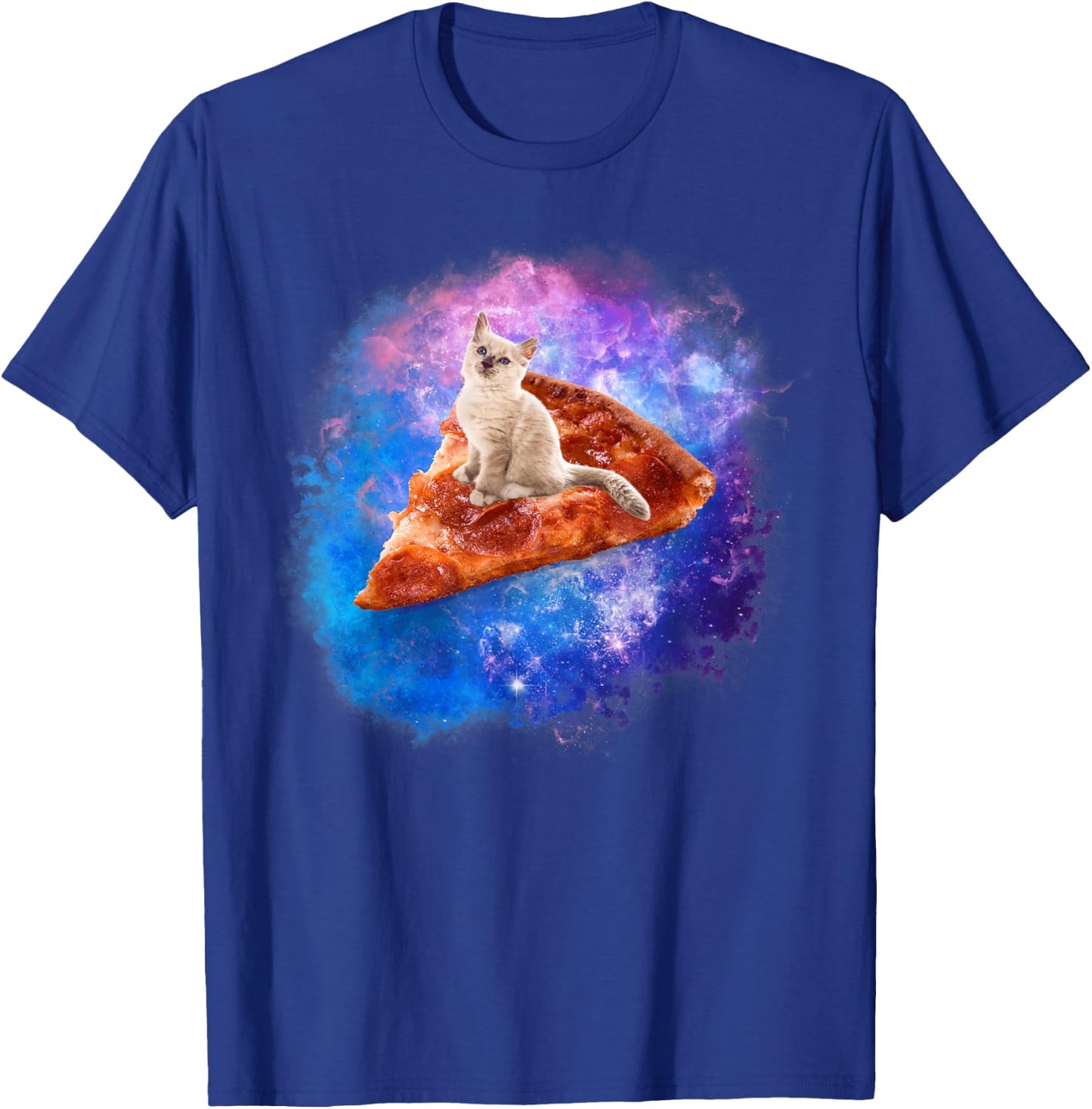 Galaxy Cat Riding A Pizza Men Women Kids T-Shirt - T-Shirt | Royal