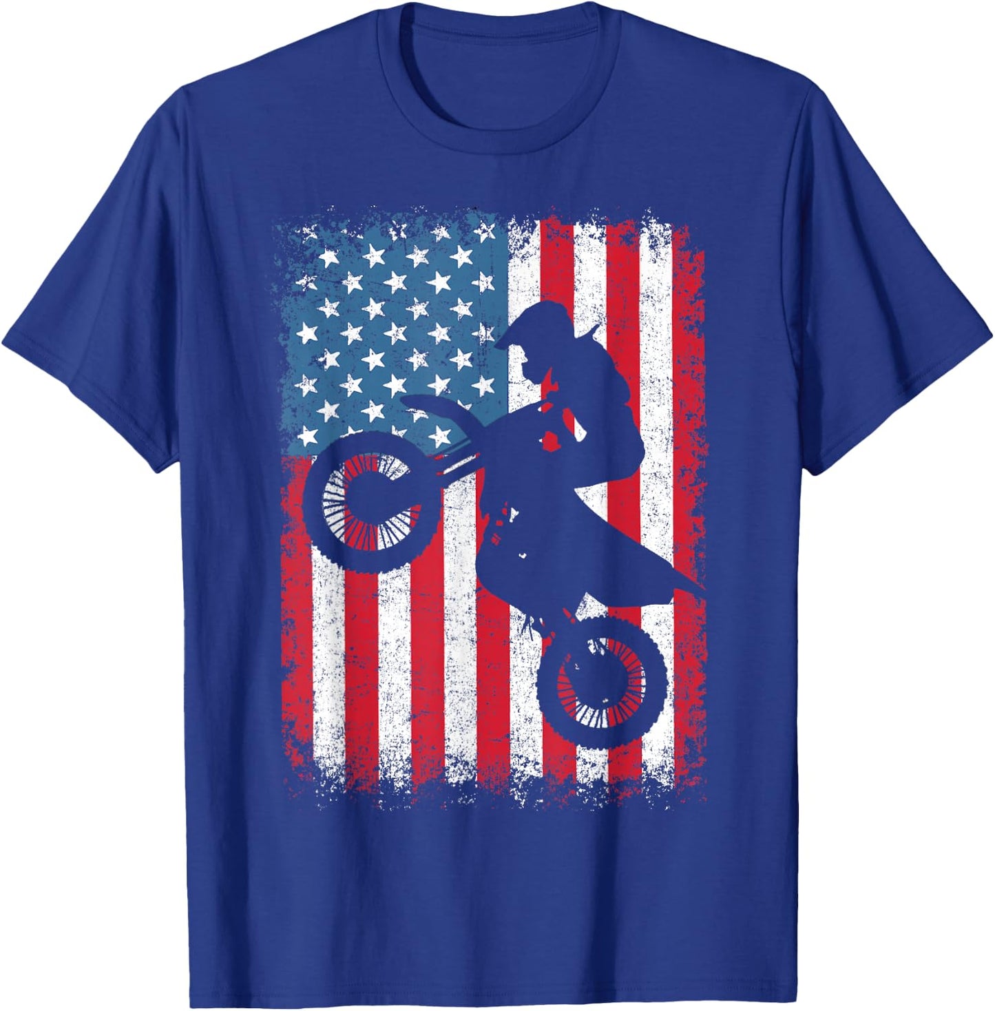 Dirt Bike Motocross Biker American Flag 4th of July Boys Men T-Shirt - T-Shirt | Royal