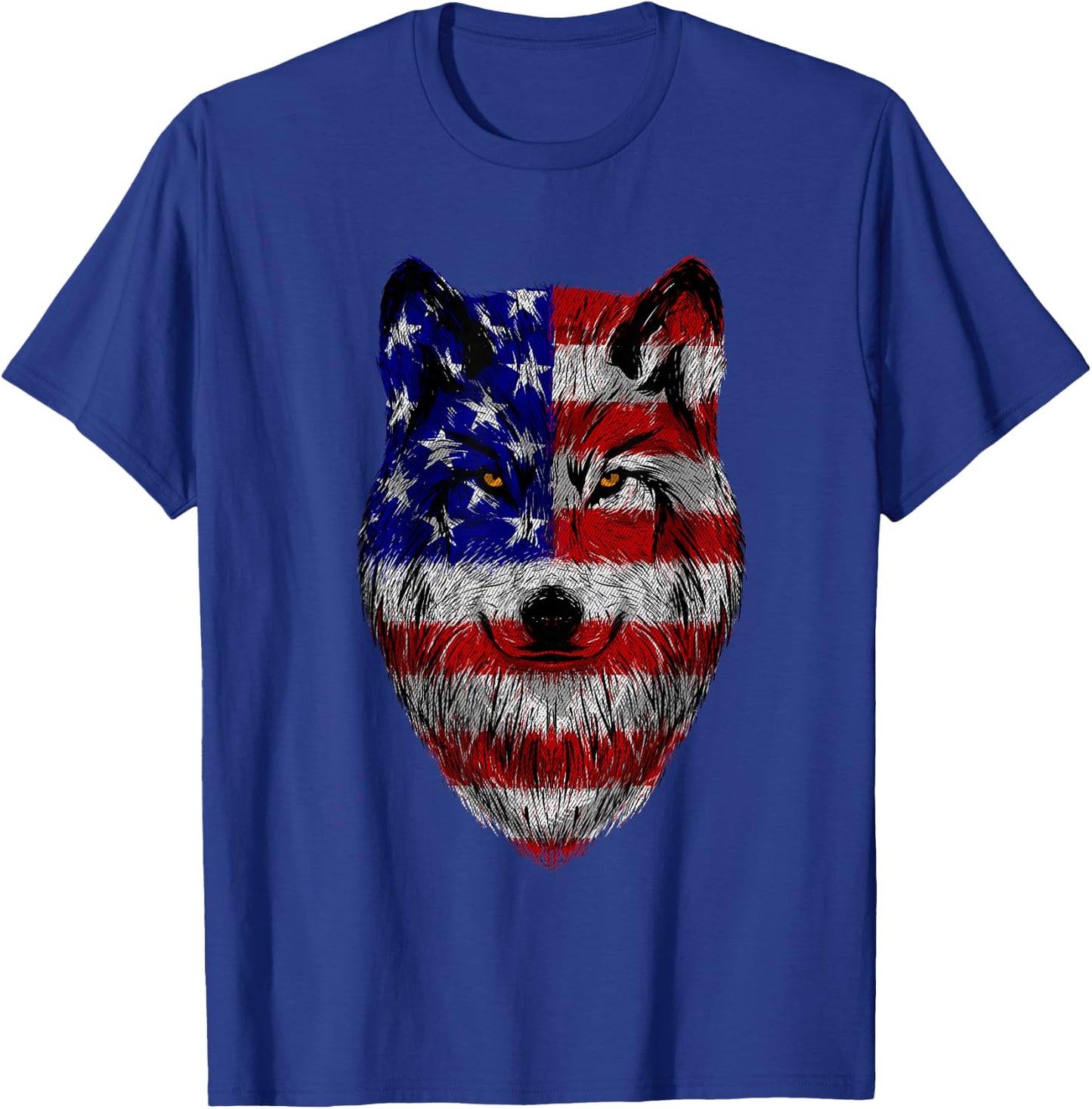 Patriotic Wolf - USA American Flag 4th of July Fourth T-Shirt - T-Shirt | Royal