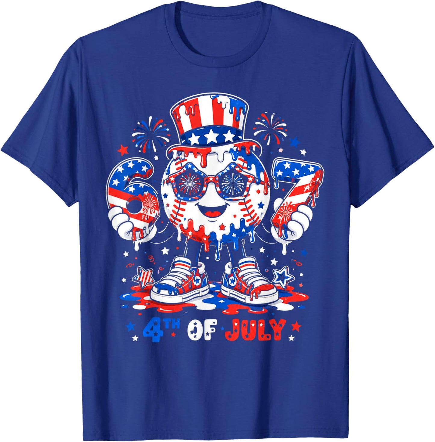 67 Baseball Drip Ice Cream Boys Girls 4th of July American T-Shirt - T-Shirt | Royal