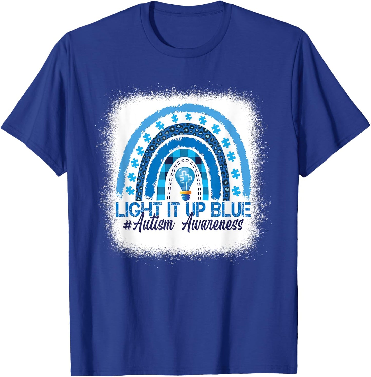 Light It Up Blue Rainbow Bleached Autism Awareness T-Shirt - T-Shirt | Royal
