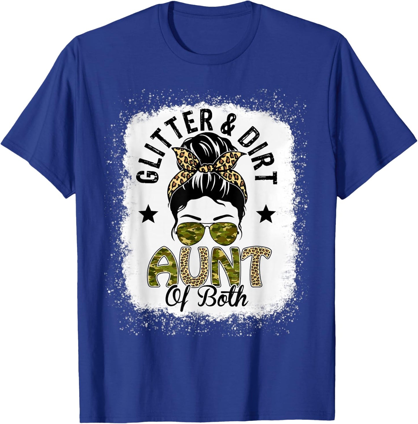 Aunt Of Both Messy Bun Leopard Camo Bleached Mother's Day T-Shirt - T-Shirt | Royal